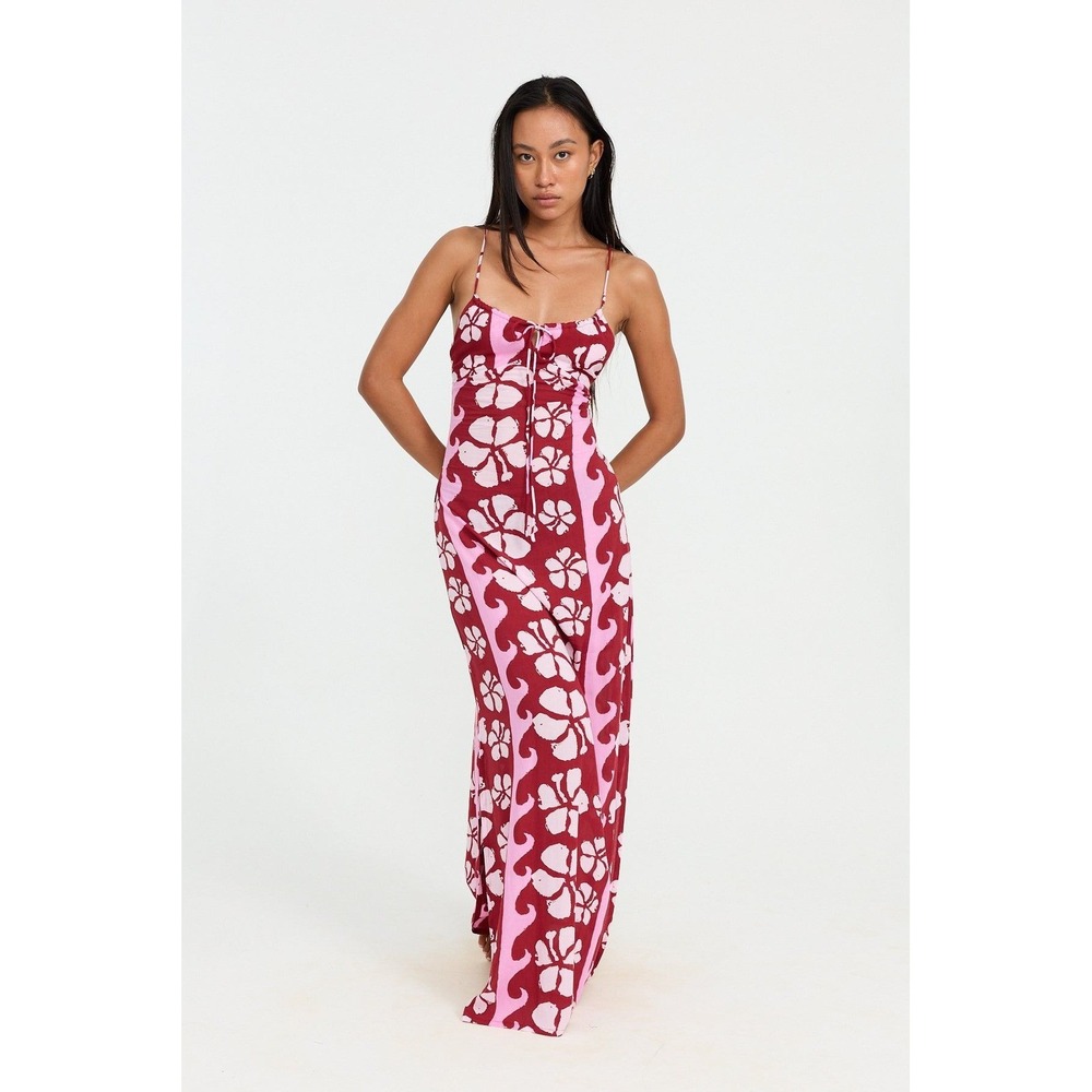 Benoa Swim Leilani Maxi Dress Papeete Pink Burgundy Floral Tropical- Large